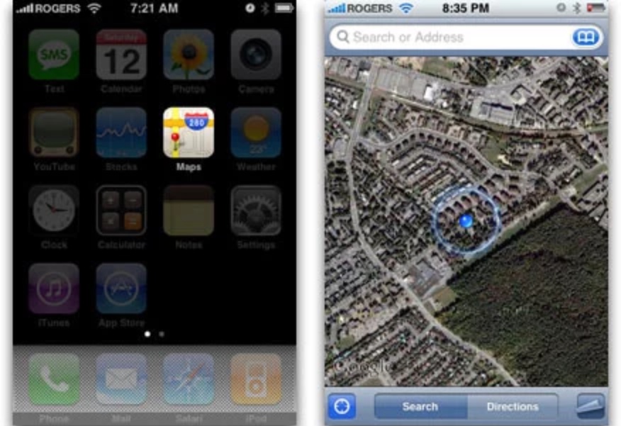 iPhone OS 2 Google Maps GPS Location dot (2008)
